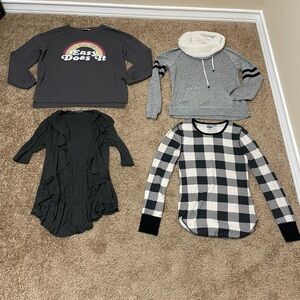 ALL 4pc Bundle Women’s Small Classic Gray Cardigan Sweaters & Long Sleeve Tee